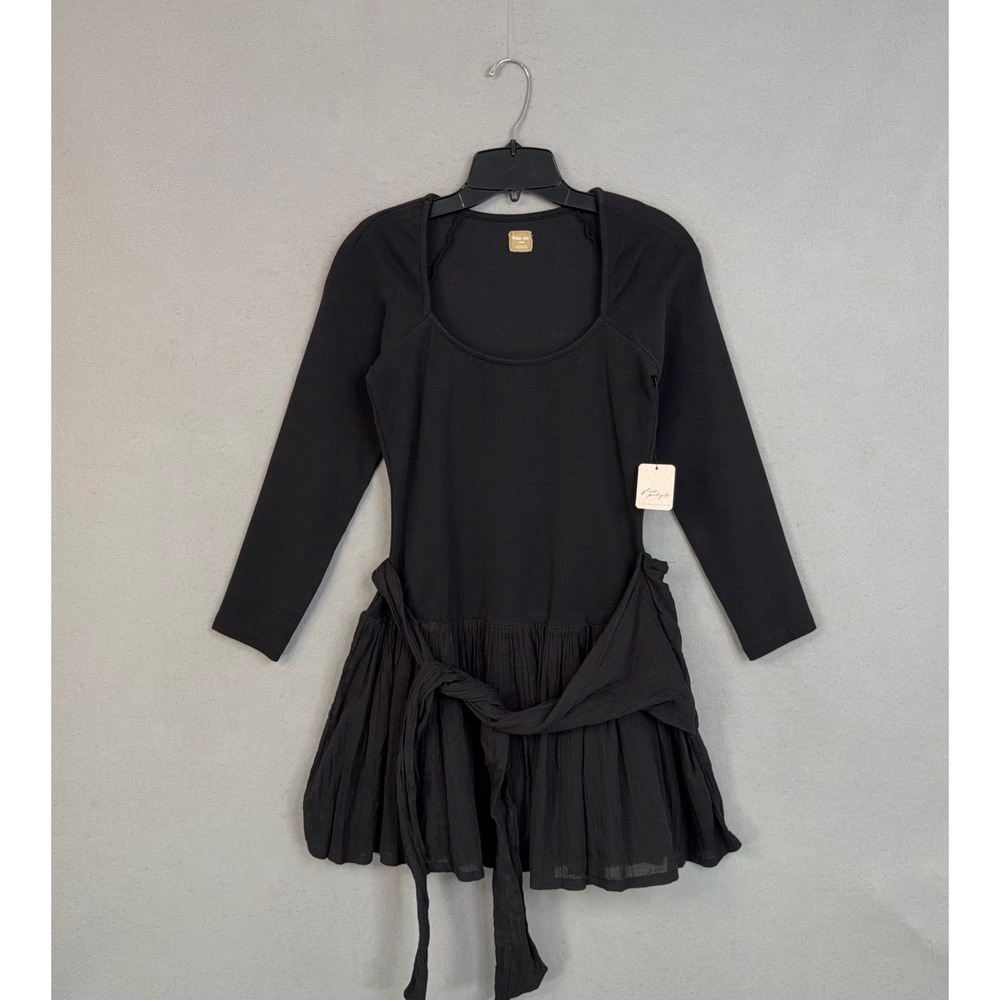 Free People Dress Womens Medium Black Lexi Mini Drop Waist Boho Casual NWT